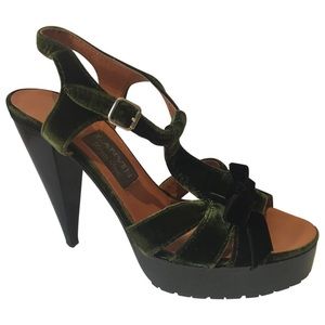 Lanvin Green Black Velvet Strappy Shoes
